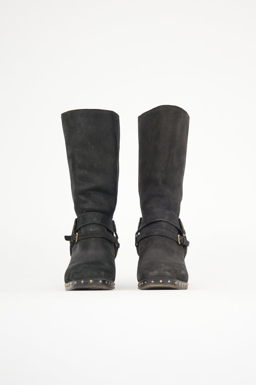 Miu Miu Distressed Leather Harness Boot
