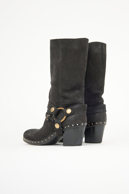 Miu Miu Distressed Leather Harness Boot