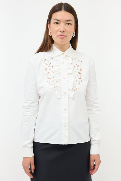 Miu Miu Embroidered Lace Placket Shirt