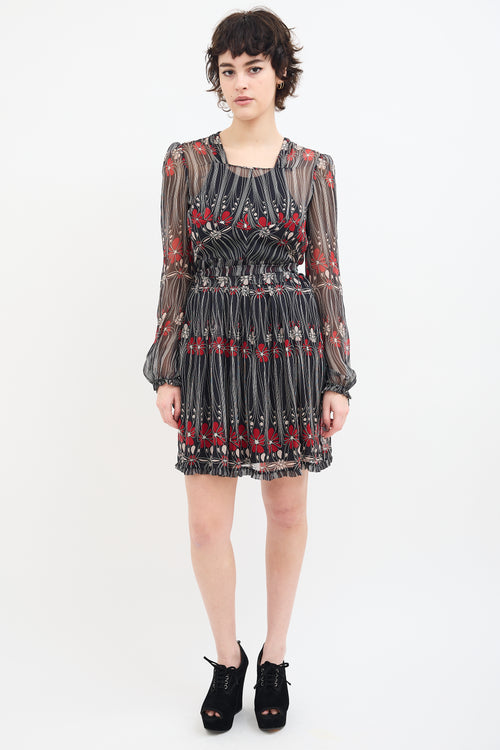 Miu Miu FW 2001 Black & Multi Sheer Floral Dress