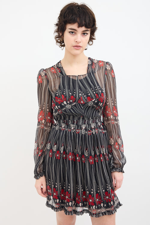 Miu Miu FW 2001 Black & Multi Sheer Floral Dress