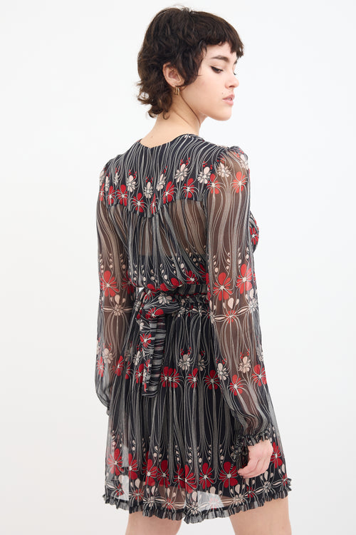 Miu Miu FW 2001 Black & Multi Sheer Floral Dress