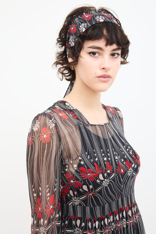 Miu Miu FW 2001 Black & Multi Sheer Floral Dress