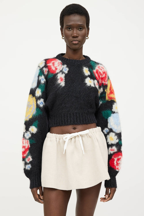 Miu Miu Mohair Floral Cropped Knit Sweater