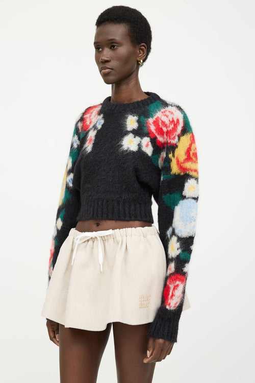 Miu Miu Mohair Floral Cropped Knit Sweater