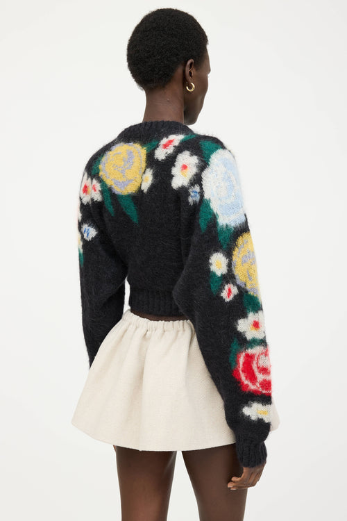 Miu Miu Mohair Floral Cropped Knit Sweater