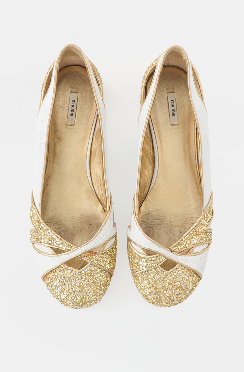 Miu Miu Glitter Leather Cut Out Flat