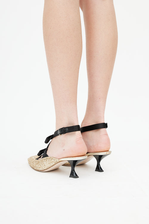 Miu Miu Gold & Black Pointed Toe Bow Heel
