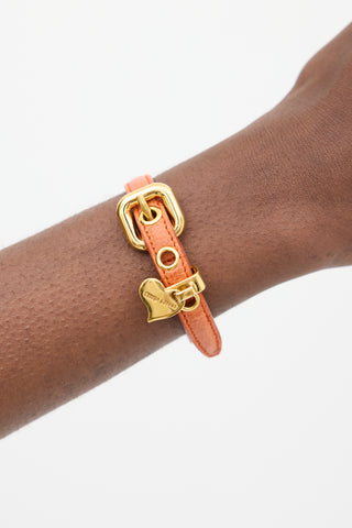 Miu Miu Gold & Orange Leather Heart Charm Bracelet