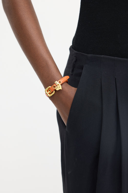 Miu Miu Gold & Orange Leather Heart Charm Bracelet