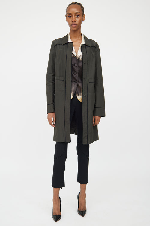 Miu Miu Green & Black Detail Trench Coat