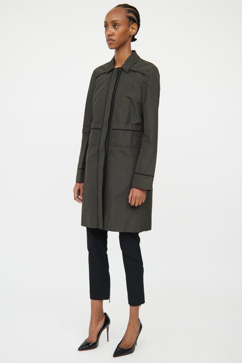 Miu Miu Green & Black Detail Trench Coat