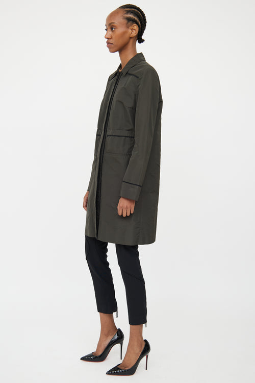 Miu Miu Green & Black Detail Trench Coat