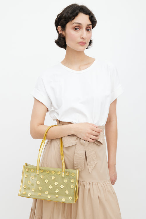 Miu Miu Green & Gold Mesh Floral Shoulder Bag