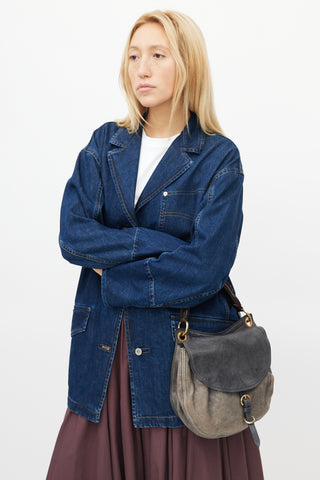 Miu Miu Grey & Brown Aviator Flap Shoulder Bag