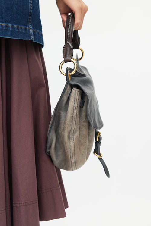Miu Miu Grey & Brown Aviator Flap Shoulder Bag