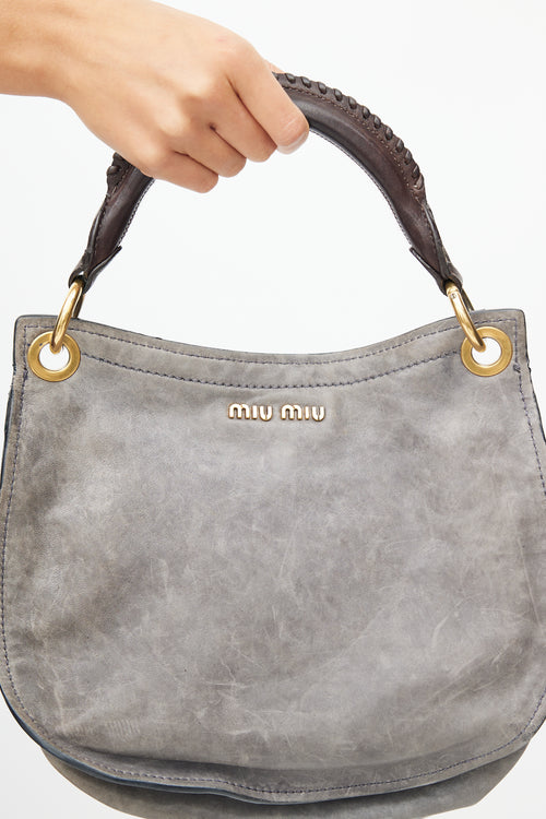 Miu Miu Grey & Brown Aviator Flap Shoulder Bag