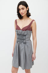 Miu Miu Grey & Red Smocked Dress