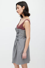 Miu Miu Grey & Red Smocked Dress