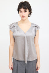 Miu Miu Grey Silk Seam Detail Top