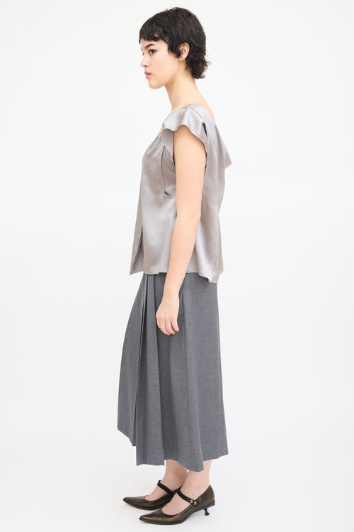 Miu Miu Grey Silk Seam Detail Top