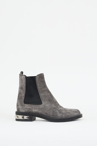 Miu Miu Grey Suede Studded Chelsea Ankle Boot