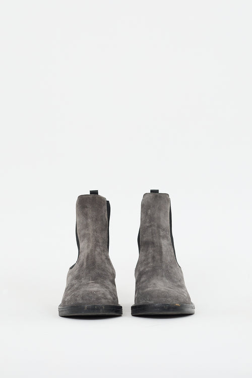 Miu Miu Grey Suede Studded Chelsea Ankle Boot