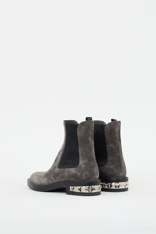 Miu Miu Grey Suede Studded Chelsea Ankle Boot