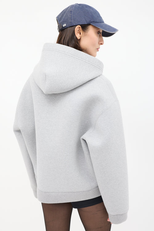 Miu Miu Heather Grey Cotton Embroidered Zip Hoodie