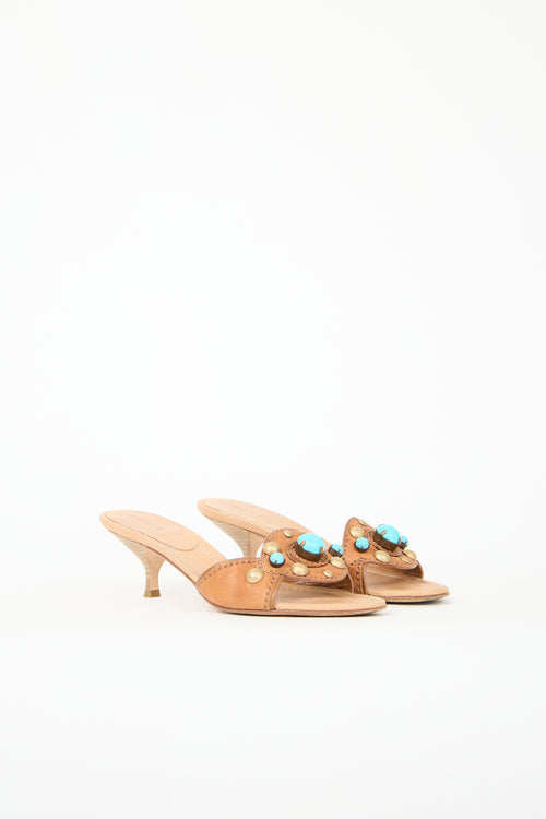 Miu Miu Leather Embellished Mule