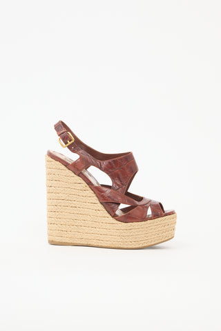 Miu Miu Leather Wedge Espadrille Sandal