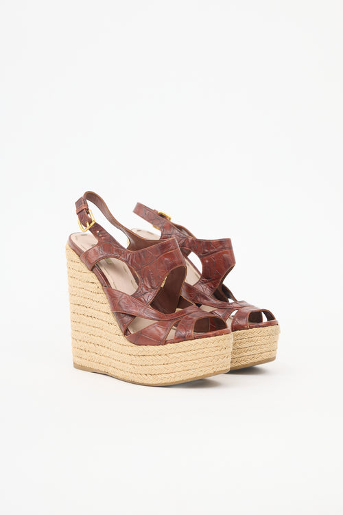 Miu Miu Leather Wedge Espadrille Sandal