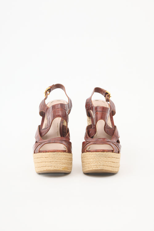 Miu Miu Leather Wedge Espadrille Sandal