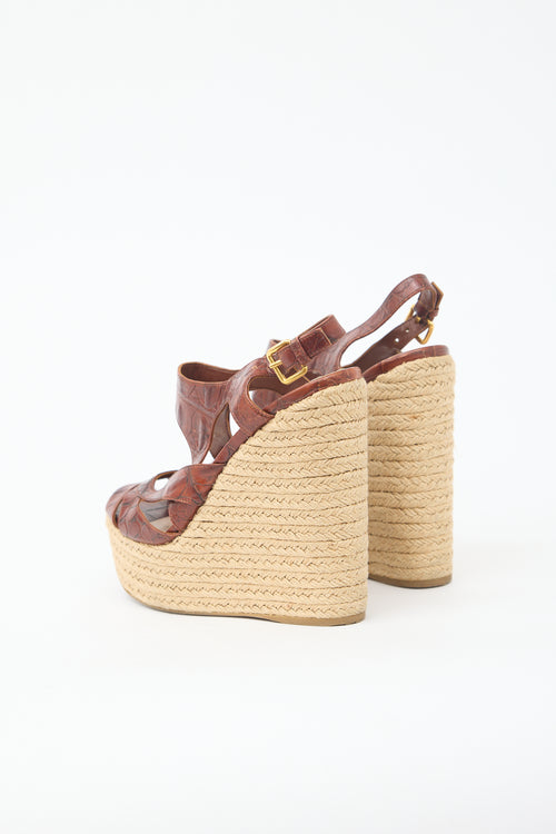 Miu Miu Leather Wedge Espadrille Sandal