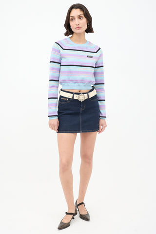 Miu Miu Light Blue & Multicolour Sparkly Striped Cropped Sweater