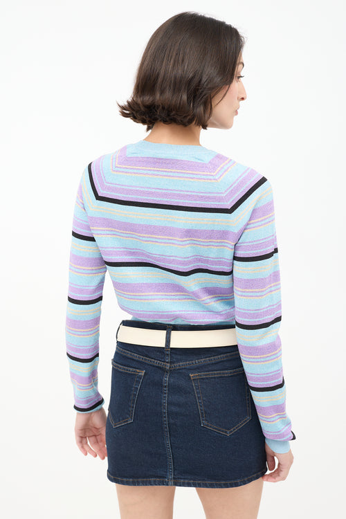 Miu Miu Light Blue & Multicolour Sparkly Striped Cropped Sweater