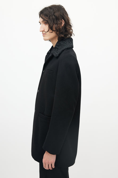 Miu Miu Black Wool Three Pocket Detachable Collar Coat