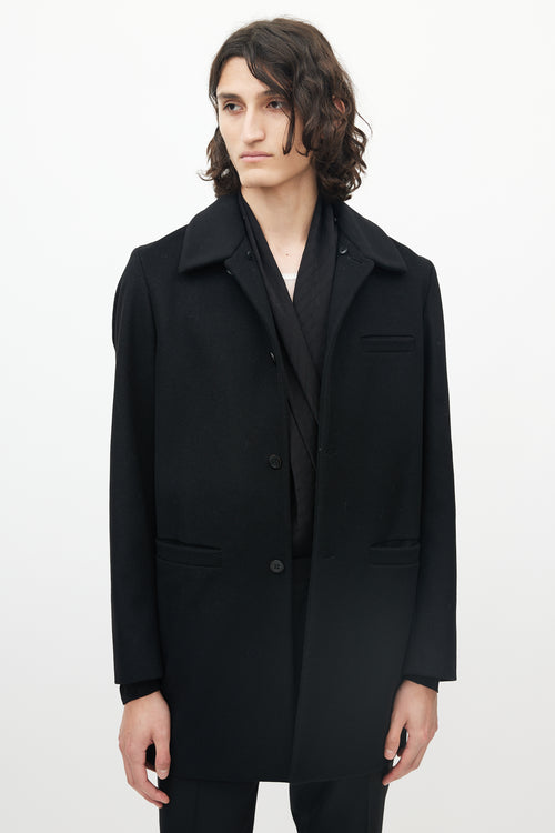 Miu Miu Black Wool Three Pocket Detachable Collar Coat