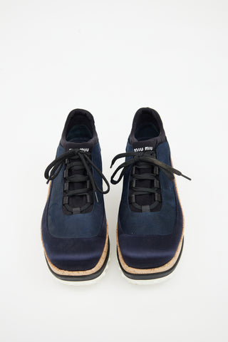 Miu Miu Navy & Beige Neoprene Platform Astro Sneaker