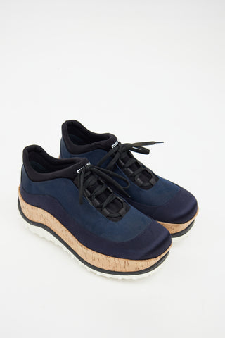 Miu Miu Navy & Beige Neoprene Platform Astro Sneaker