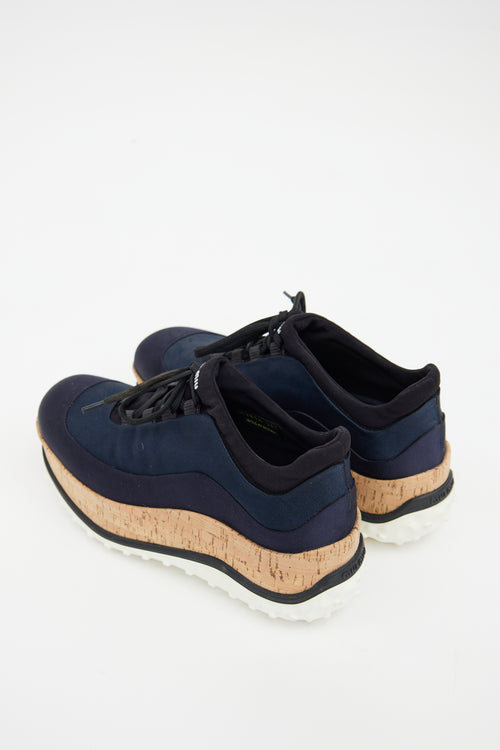 Miu Miu Navy & Beige Neoprene Platform Astro Sneaker