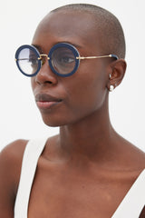 Miu Miu Navy & Gold SMU13N Circular Sunglasses