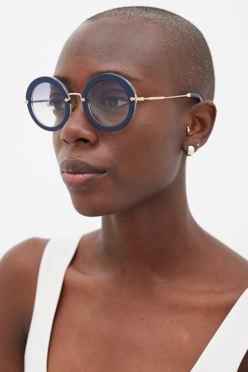 Miu Miu Navy & Gold SMU13N Circular Sunglasses