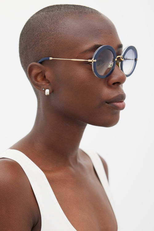 Miu Miu Navy & Gold SMU13N Circular Sunglasses
