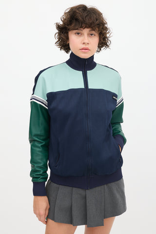 Miu Miu Navy & Green Leather Bomber Jacket