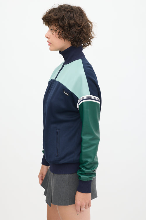 Miu Miu Navy & Green Leather Bomber Jacket