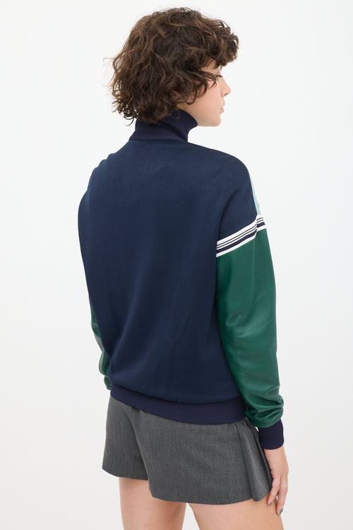 Miu Miu Navy & Green Leather Bomber Jacket