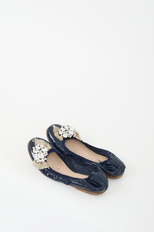 Miu Miu Navy & Multicolour Patent Leather Jewel Flat