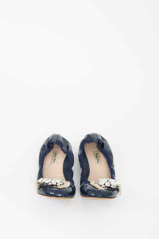 Miu Miu Navy & Multicolour Patent Leather Jewel Flat