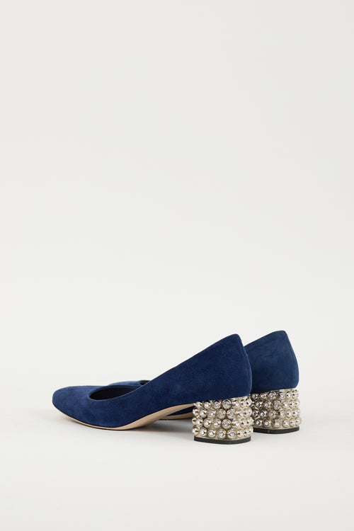 Miu Miu Navy & Silver Suede Jewel Pump